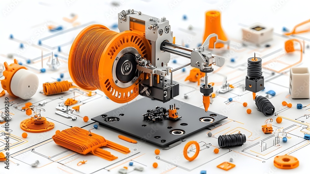 Aufkleber detailed cutaway cross section diagram of the internal mechanical components and system of a 3d prin