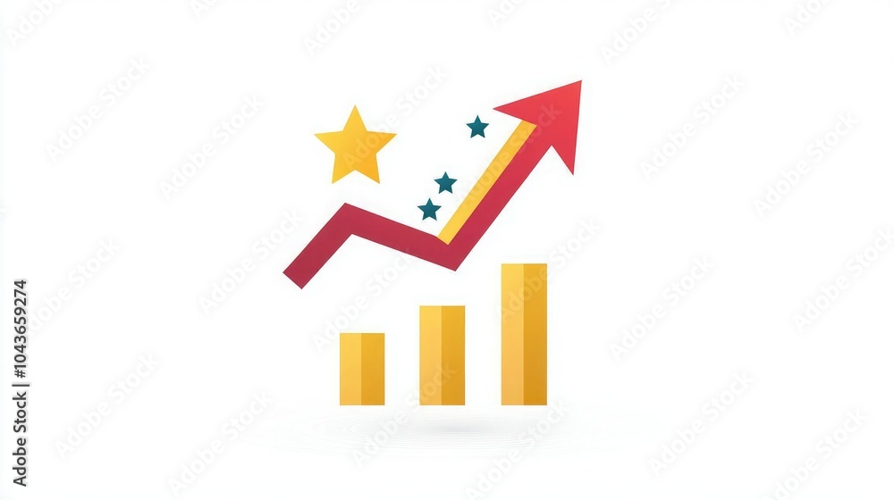 Poster simple success icon with an upward arrow and star on a white background.