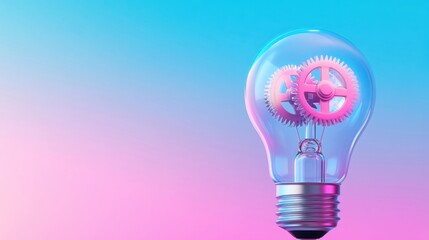Light bulb with gears inside, colorful gradient background.