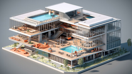 Obraz premium Architectural sketch of a city and office buildings, showcasing the creative planning and design process architecture drawing banner background for design 
