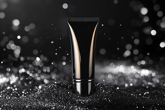 Package of beauty cosmetic tube black, silver premium colors mockup template