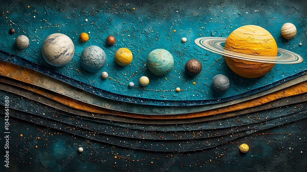 Poster Detailed Layered and Cross Sectional of the Solar System Showcasing the Orbits Planetary Layers and Asteroid Belts in a Visually Striking and Informative Manner