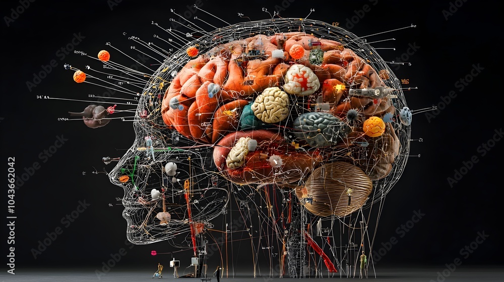 Aufkleber Detailed Layered Cross Section of the Human Brain Revealing the Complex Neural Networks and Pathways Responsible for Different Emotional Experiences and Cognitive Functions