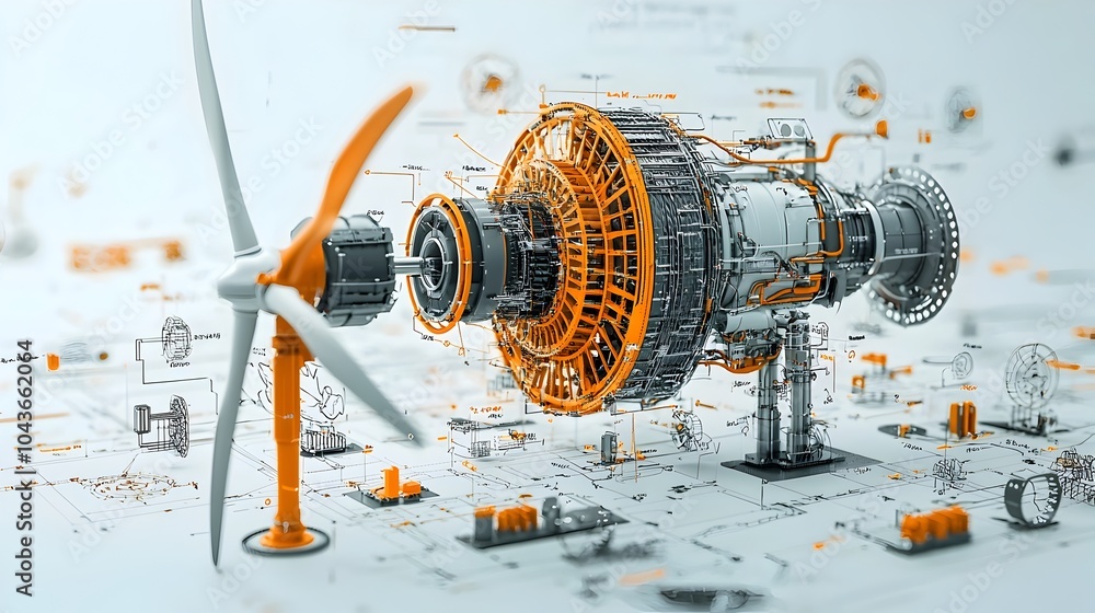 Poster Detailed Layered Cross Section of a Wind Turbine Revealing its Internal Components and Mechanisms   Exposing the Blades Generator and Control Systems that Generate Renewable Electricity