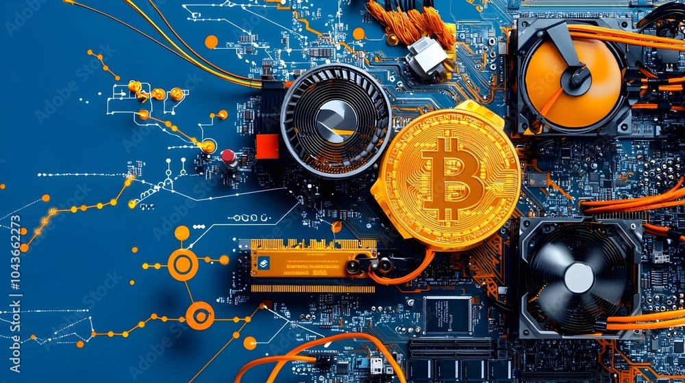Poster detailed layered cross section showcasing the intricate components and setup of a cryptocurrency min