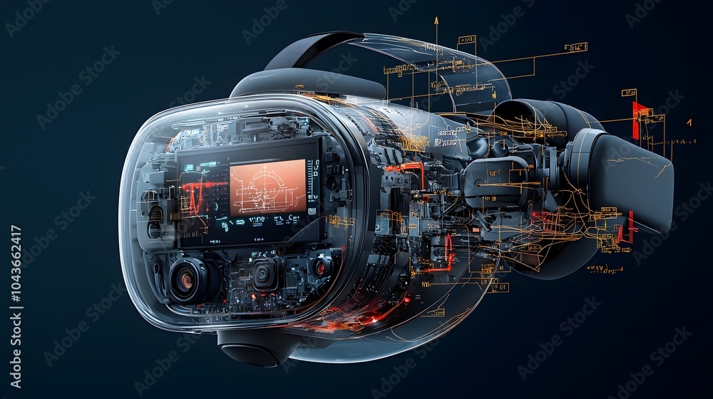Aufkleber Detailed layered cross section view of a state of the art virtual reality headset showcasing the intricate display sensors and head tracking technology that enable immersive digital experiences