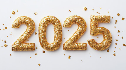 Celebrate upcoming year with sparkling golden numbers representing 2025, surrounded by festive confetti. This vibrant image captures excitement of New Years celebrations