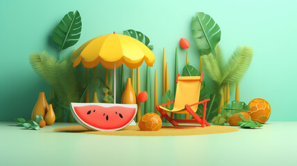 A vibrant display of juicy fruits and refreshing drinks adorns the indoor table, with the bright orange of an orange and the tropical allure of a Various fruits displayed in full frame with AI generat