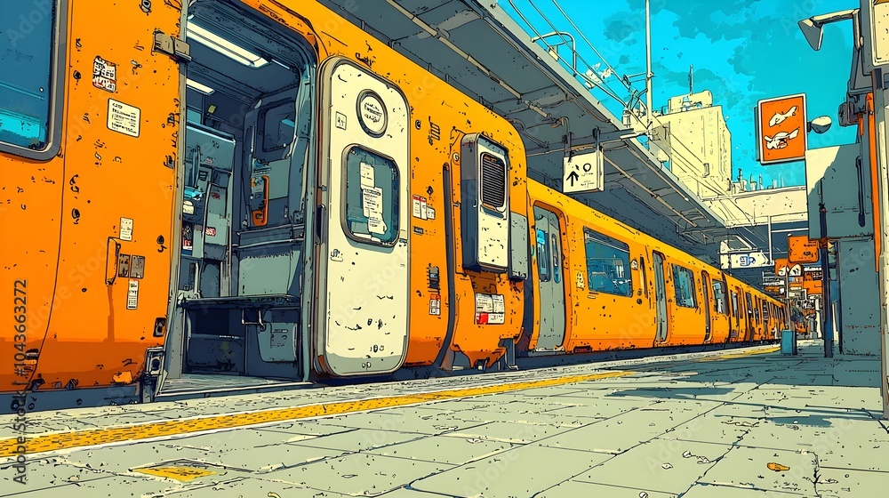 Poster detailed of a layered cut through view of a contemporary train station showcasing the complex infras