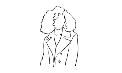 Winter girl continuous line art drawing isolated on white background. Beautiful lady outline. Vector illustration	