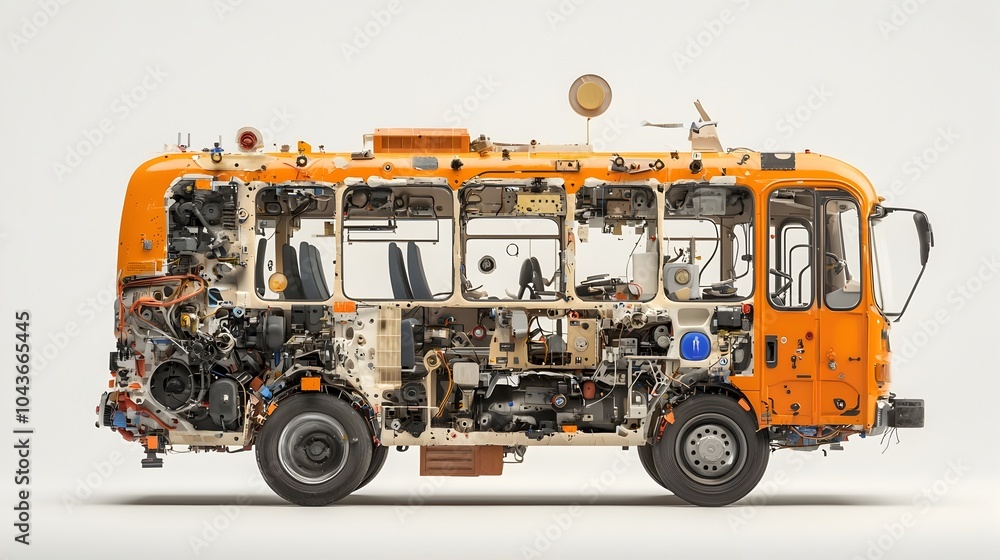 Aufkleber highly detailed cross sectional view of a layered bus exposing the interior components including pas