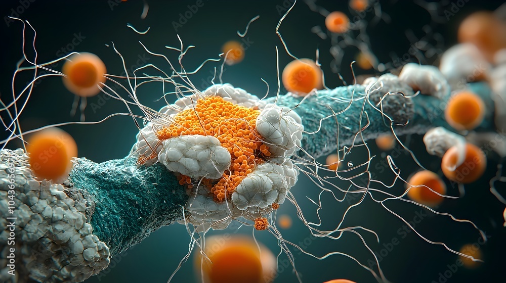 Poster Intricate Macro Photograph Showcasing the Formation of a Fibrin Clot with Delicate Thread like Fibrin Structures