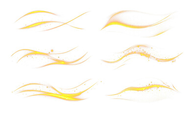 Collection of Elegant golden wave designs isolate on transparent background, cutout, png