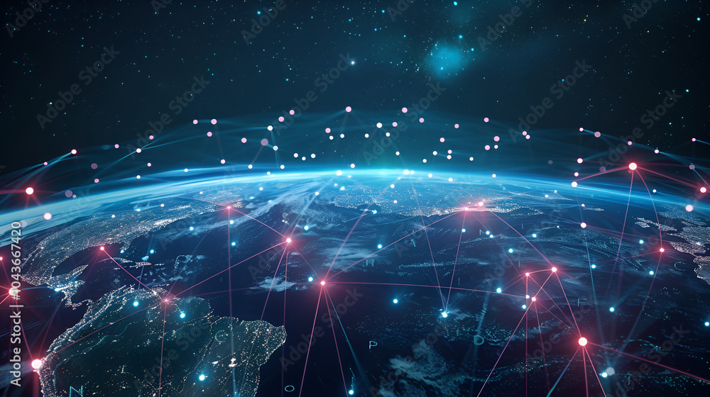 Poster communication technology with global internet network connected around the world,telecommunication a
