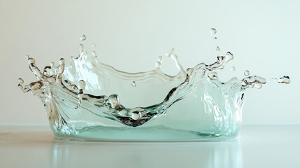 A stunning splash of water creates mesmerizing display of droplets and waves, showcasing beauty of liquid motion and clarity. image captures essence of fluid dynamics in serene setting