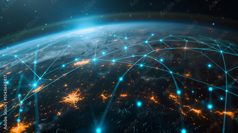 Poster communication technology with global internet network connected around the world,telecommunication a