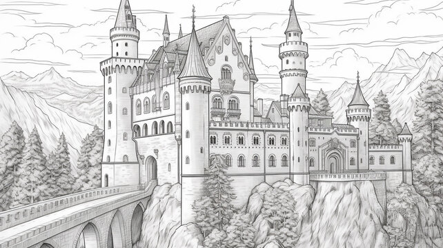 Direct Perspective, cartoon style, foreground without table, on a white background, low detailv  coloring page for adults, New York City, Street cafe,