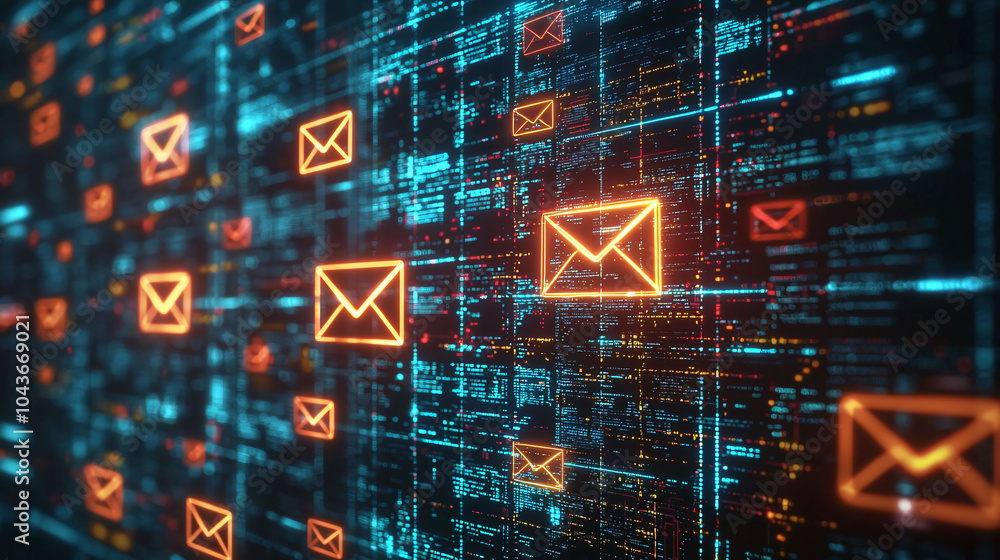 Poster digital spam warning icons flashing in cluttered background