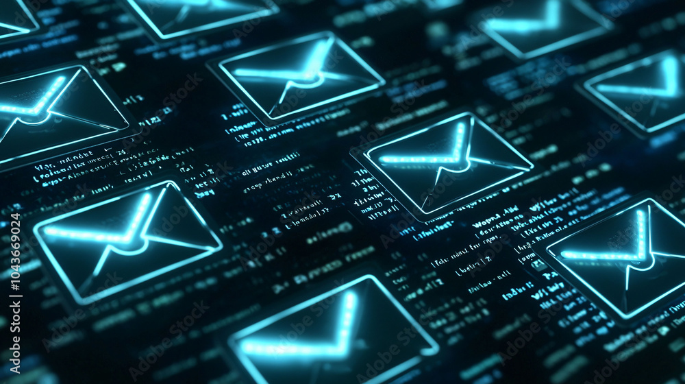 Aufkleber digital spam warning icons flashing in cluttered background