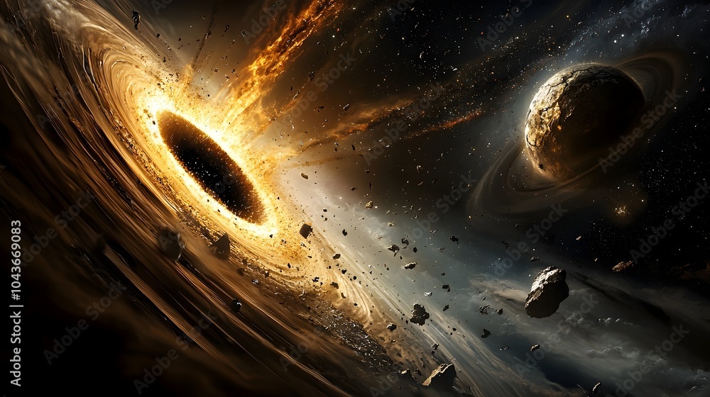 Poster revealing the enigmatic depths of a cosmic black hole a mesmerizing cross section showcasing the int