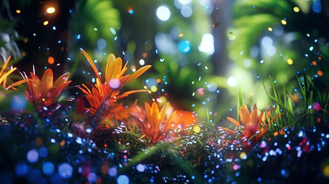 Sunlit Green Leaves with Defocused Background   tropical coral reef  

   