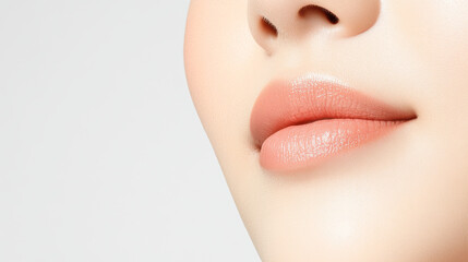 Smooth and soft lips with natural nude tone, showcasing flawless complexion and subtle beauty. image captures essence of minimalistic elegance and skincare perfection