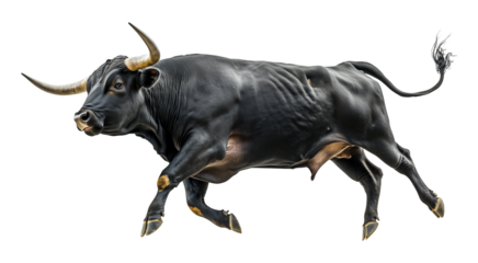 Bull Running Side View Isolated on Transparent Background PNG
