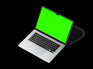 mac, book laptop green screen monitor mockup, blank space, isolated.