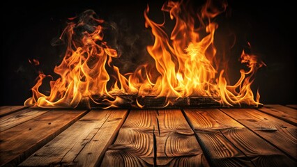 Fototapeta premium Flickering Flames on Dark Wooden Surface