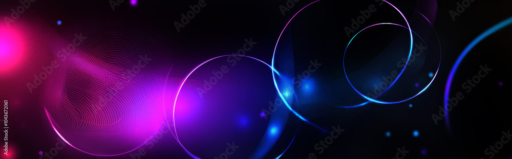 Poster abstract luminous light effect circled lines on dark background, round sparkles and light lines in p