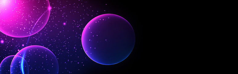 Obraz premium Abstract luminous light effect circles on dark background, sparkles and light lines in pink, purple and blue color. Science, universe, futuristic digital technologies background.