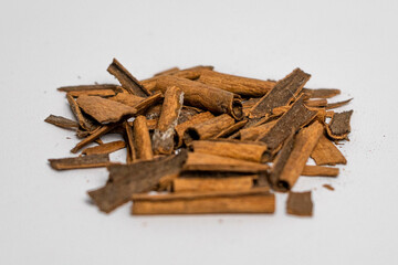 Close-up of Cinnamon Sticks on White Background
