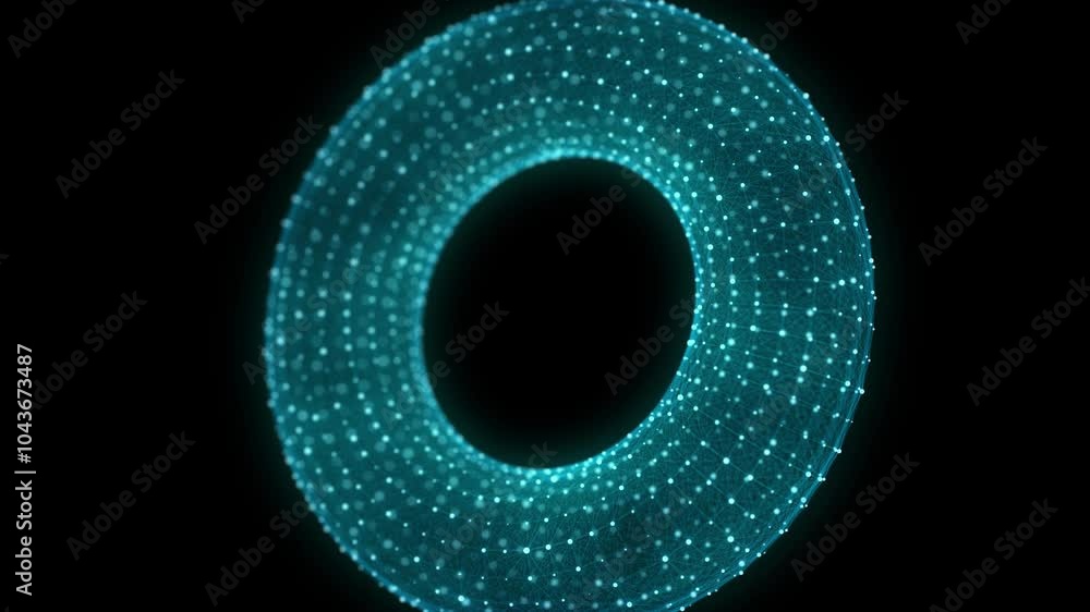Aufkleber Abstract blue torus with connecting dots and lines. Wireframe technology torus. Data visualization. 3d rendering.