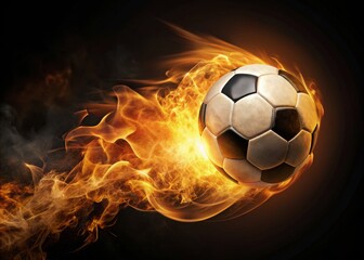 Naklejka premium Dramatic Low Light Soccer Ball with Flames