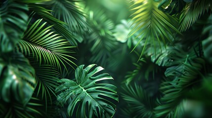 Tropical landscape. Large leaves of tropical plants. Close up. Tropical forest plants. High quality illustration.
