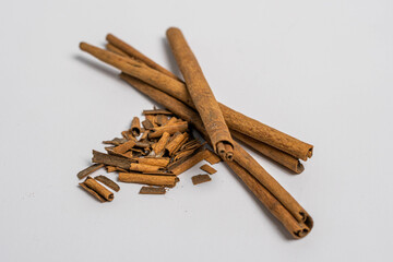 Cinnamon Sticks and Pieces on a White Background