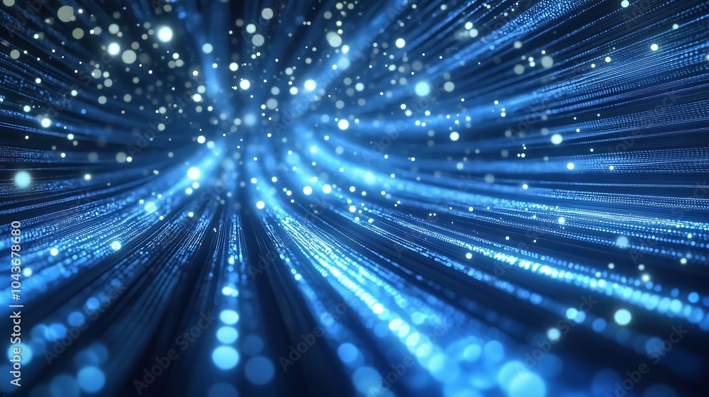 Aufkleber Abstract blue glowing light background with dynamic data transfer and technology concept, showcasing digital information flow and fast internet connection. This 3D rendered illustration features parti