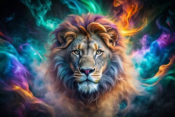 Fototapeta premium Majestic Lion Head in Colorful Smoke Art