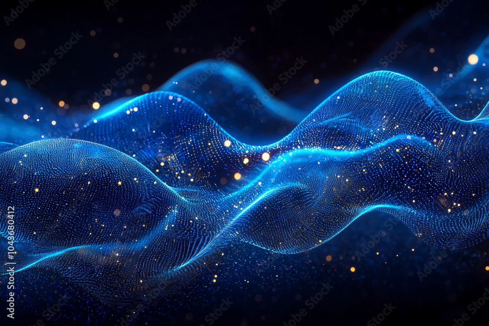 Aufkleber abstract blue waves with sparkling particles in a dark background