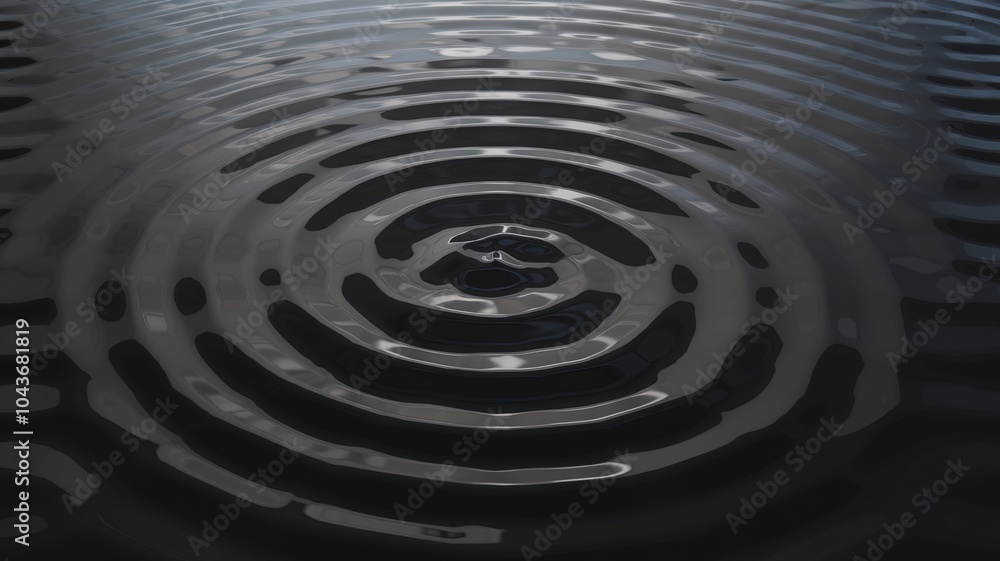 Poster liquid ripples: a mesmerizing abstract pattern of concentric circles, shimmering like water after a 