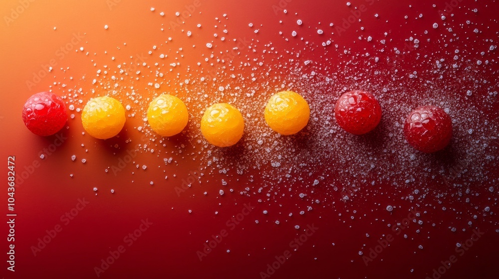 Poster A row of fruit with a red background