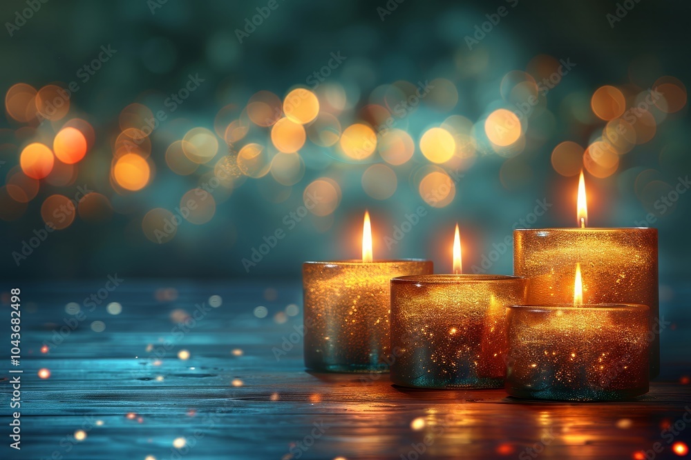 Poster candles glow gently, casting a warm light while creating a serene atmosphere. the soft flickering il