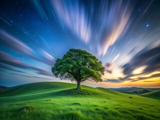 Fototapeta premium Majestic Green Tree Under Dramatic Sky with Clouds