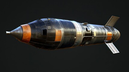 A detailed model of a missile showcasing its design and structural elements.