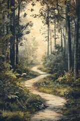 Fototapeta premium A serene path through a misty forest exploring nature's breathtaking beauty and tranquility in a peaceful landscape setting