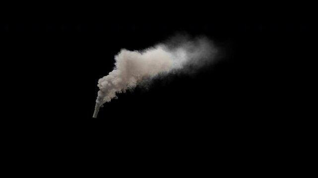 Looping video of smoke from a factory or smoke stack chimney, 4k 30p, alpha channel for transparent background, seamless loop allows you to make whatever duration you need