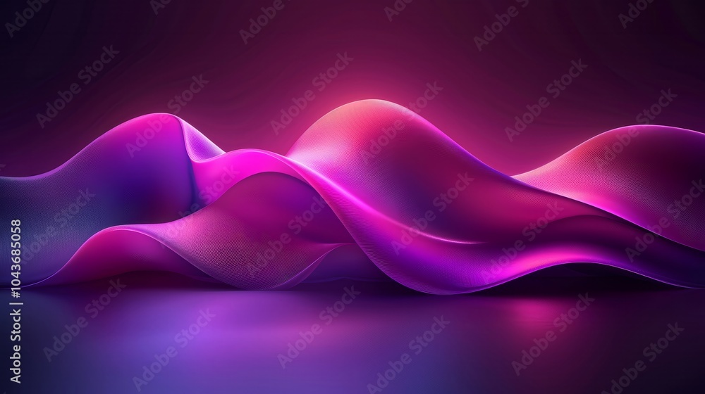 Poster a flowing composition of purple and pink waves undulates gracefully across a dark background, showca