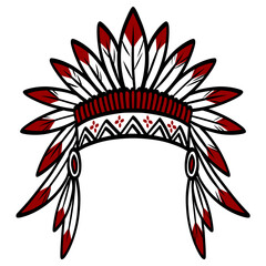 Fototapeta premium Native Indian American Hat Headdress Vector Illustration Red and White