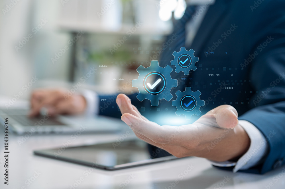 Fototapete Automating quality control and business processes with efficient workflow systems. Verified automation ensures optimized performance and compliance, enhancing productivity and success.