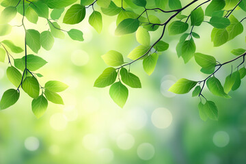 Summer tree branch with fresh green leaves 
